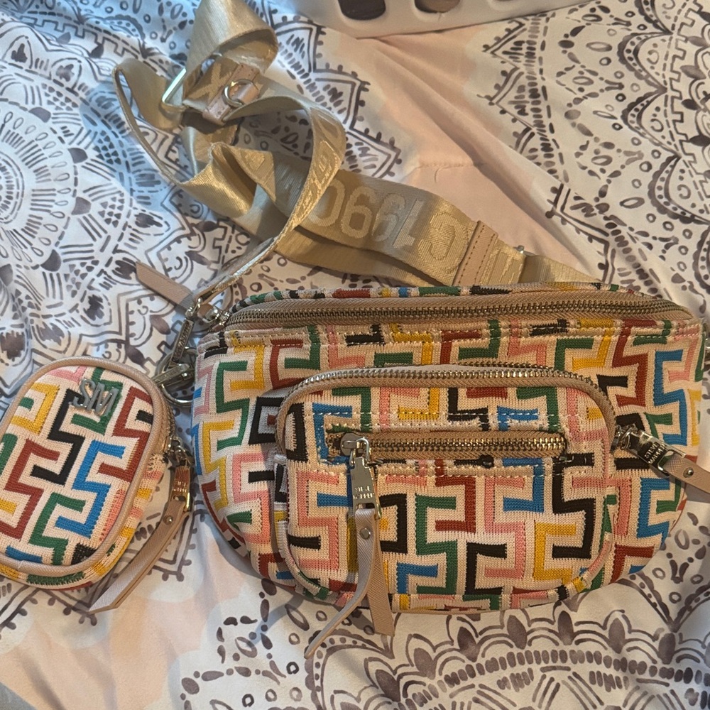 Steve Madden Multicolor Geometric Crossbody Bag Set Festival Bag